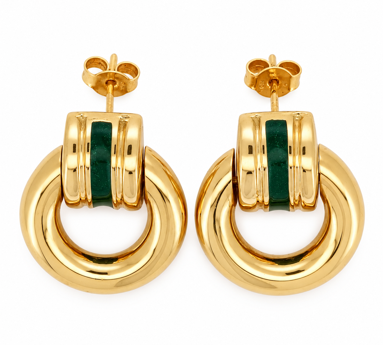 Orecchini - 18 carati Oro giallo, Smalto Verde - Made in Italy - Handmade