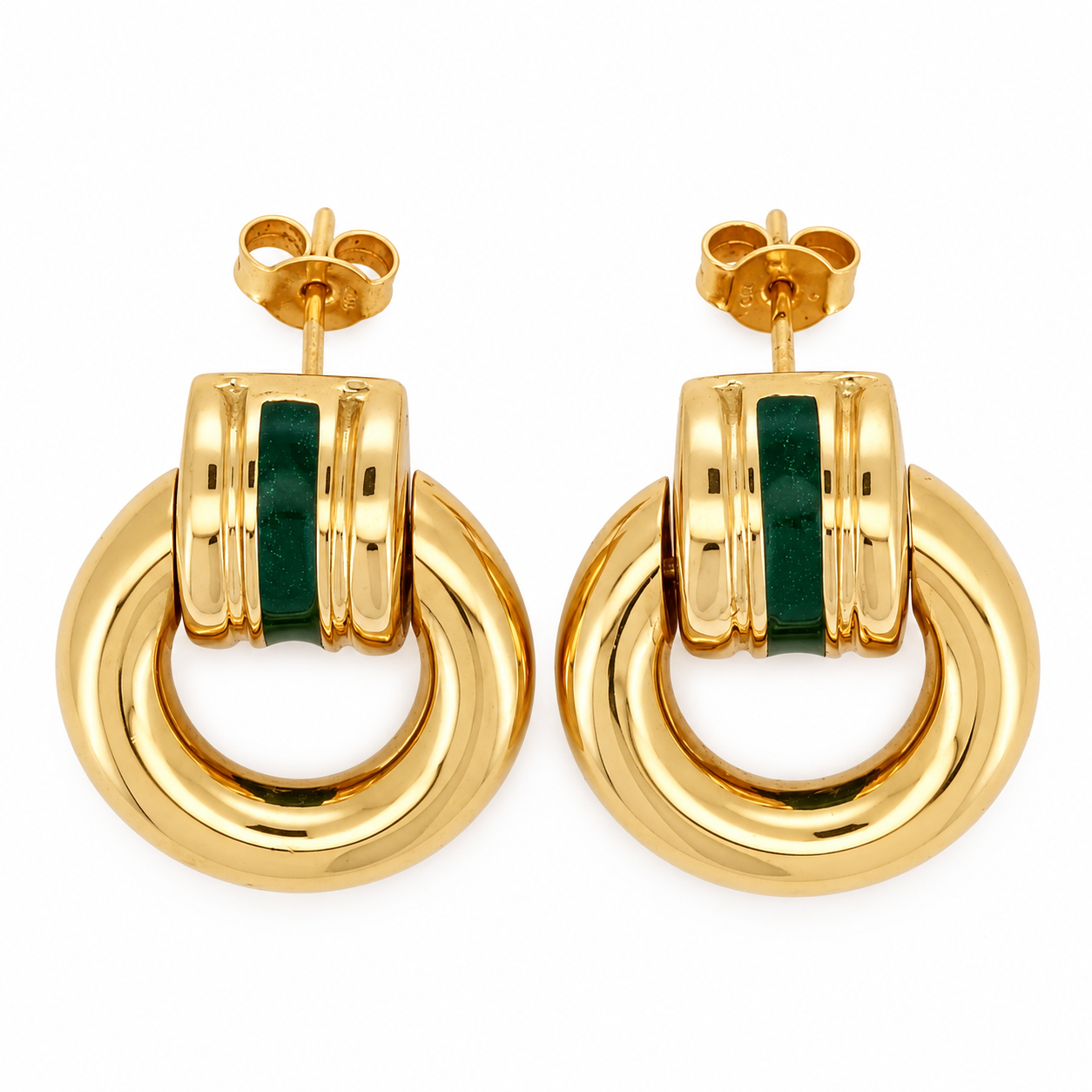 Orecchini - 18 carati Oro giallo, Smalto Verde - Made in Italy - Handmade