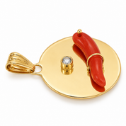 Ciondolo - 18 carati Oro giallo Corallo - Diamante - Made in Italy - Handmade?