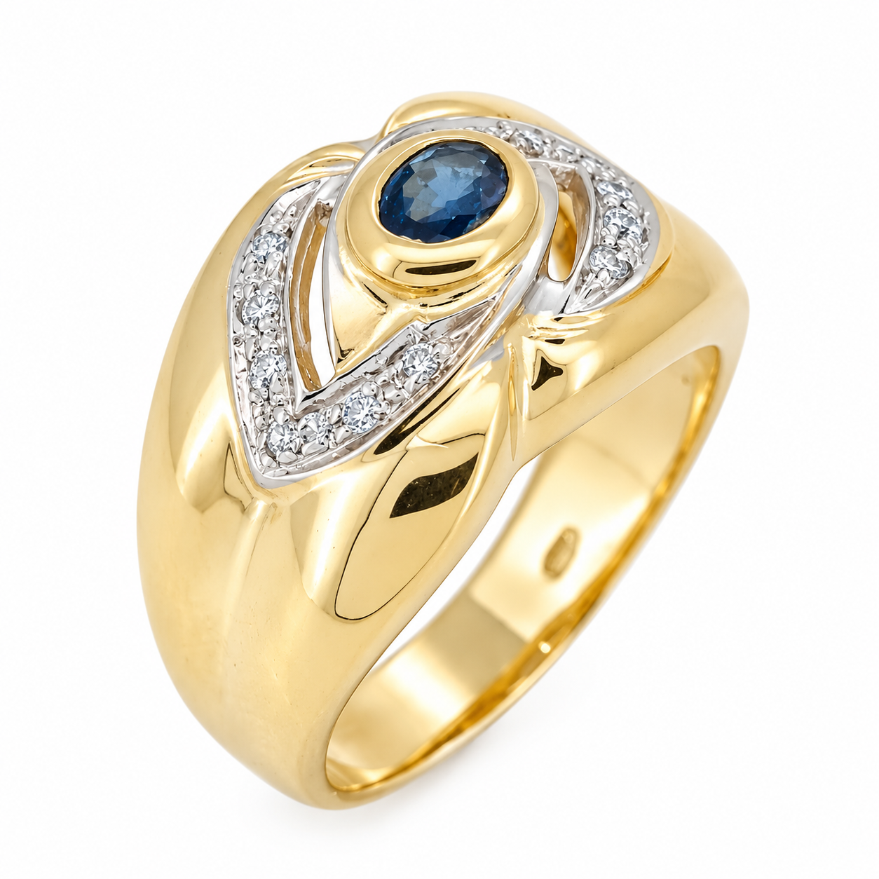 Anello - 18 carati Oro giallo, Oro bianco - 0.30ct. tw. Zaffiro - Diamante - Made in Italy - Handmade