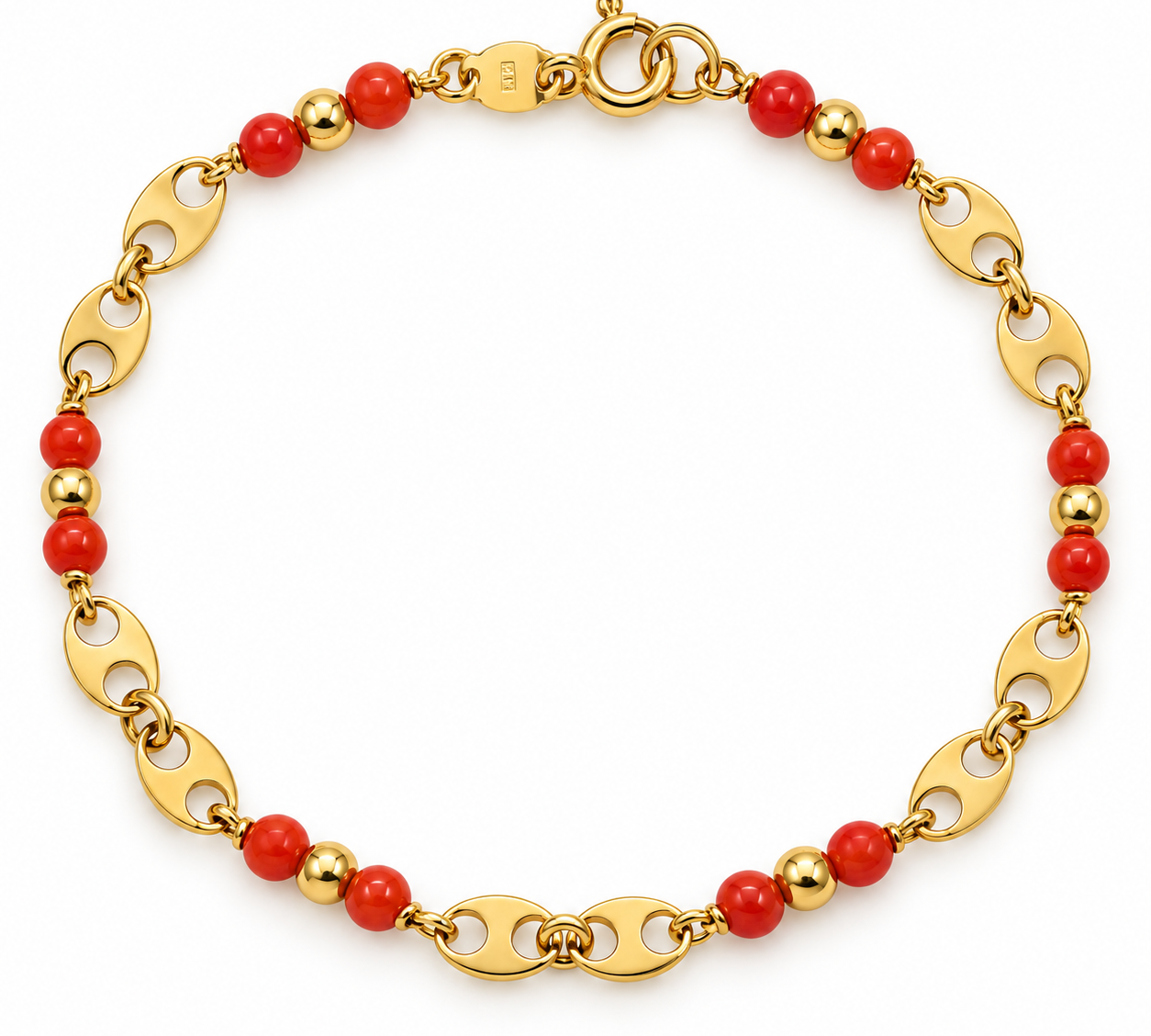 Bracciale - 18 carati Oro giallo Corallo - Made in Italy - HandMade