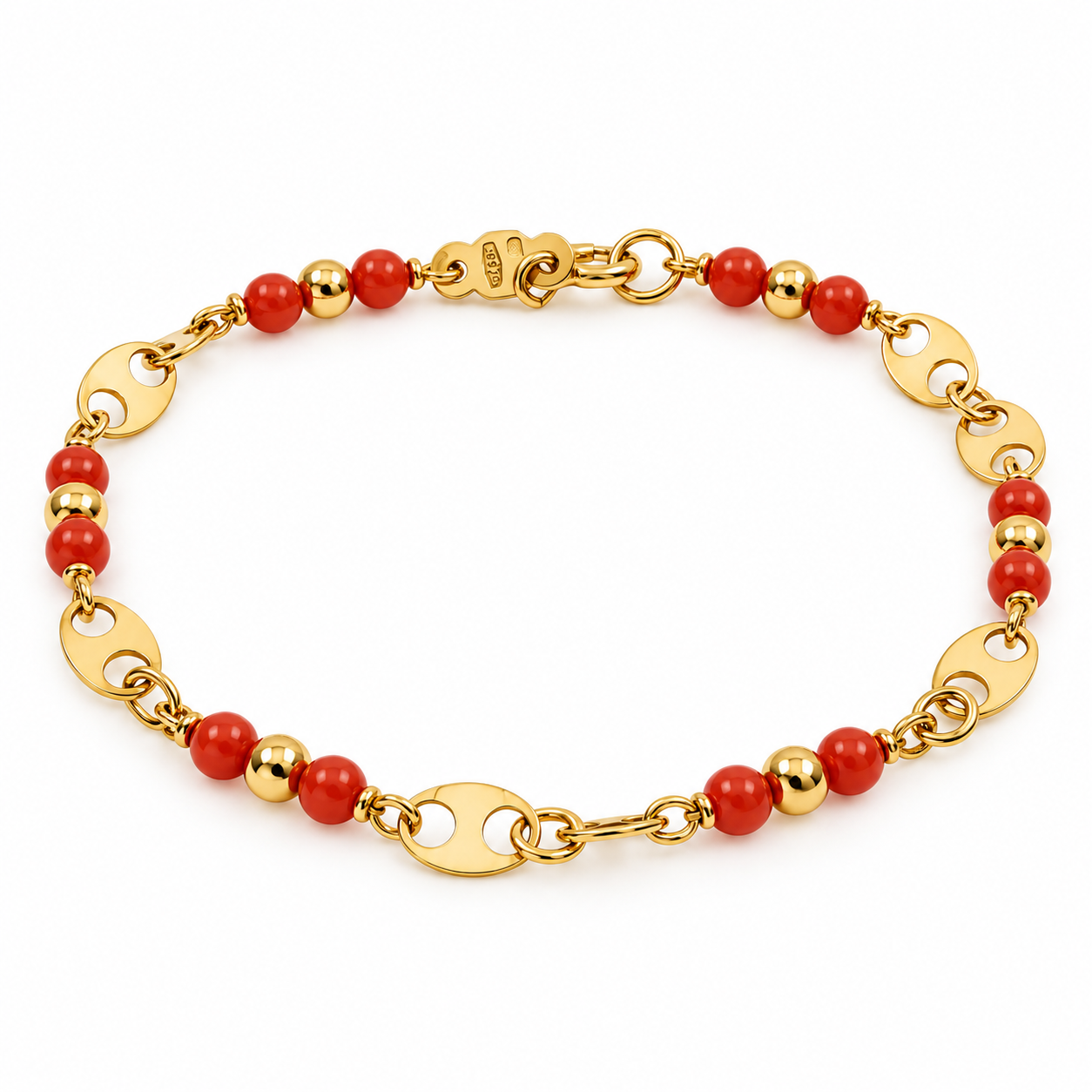 Bracciale - 18 carati Oro giallo Corallo - Made in Italy - HandMade