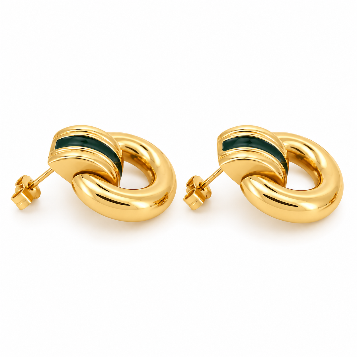 Orecchini - 18 carati Oro giallo, Smalto Verde - Made in Italy - Handmade