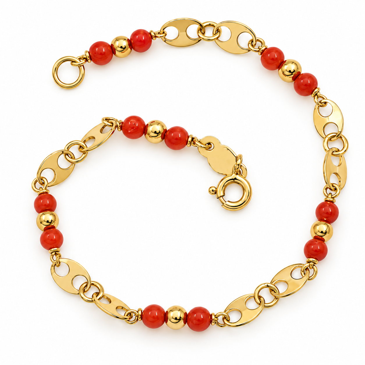 Bracciale - 18 carati Oro giallo Corallo - Made in Italy - HandMade