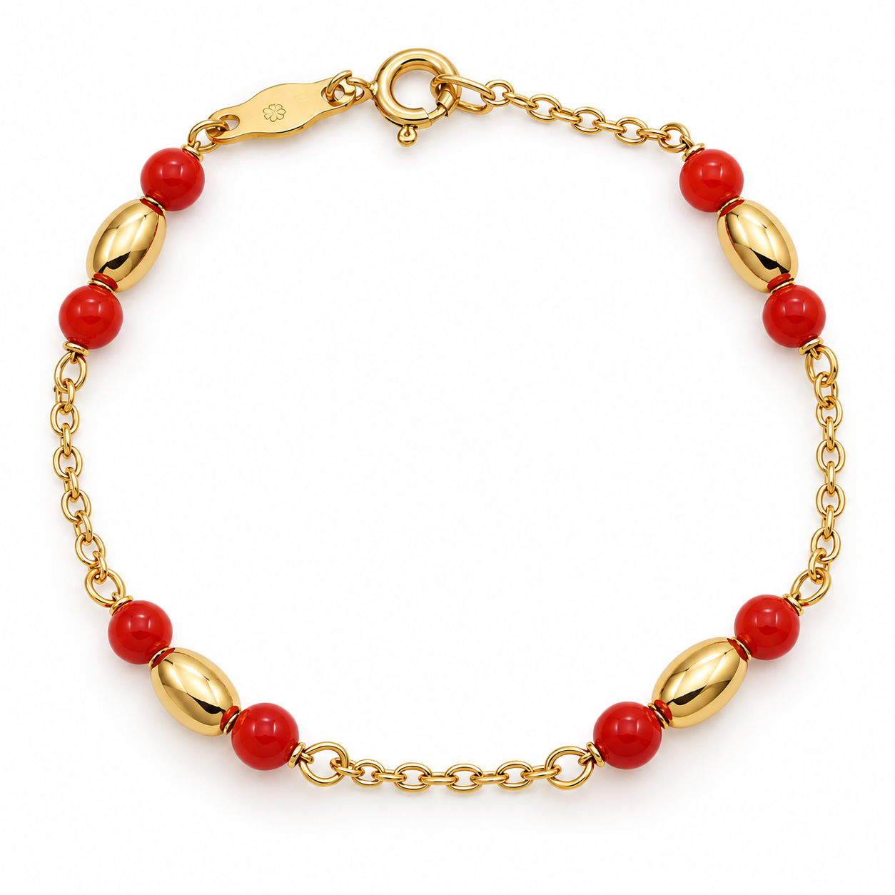 Bracciale - 18 carati Oro giallo Corallo - Made in Italy - HandMade