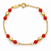 Bracciale - 18 carati Oro giallo Corallo - Made in Italy - HandMade
