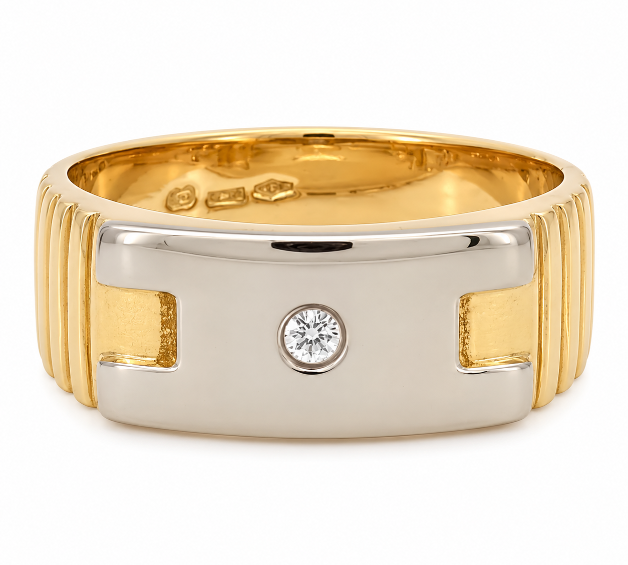 Anello - 18 carati Oro giallo, Oro bianco - 0.04ct. tw. Diamante (Naturale) - Made in Italy - Handmade