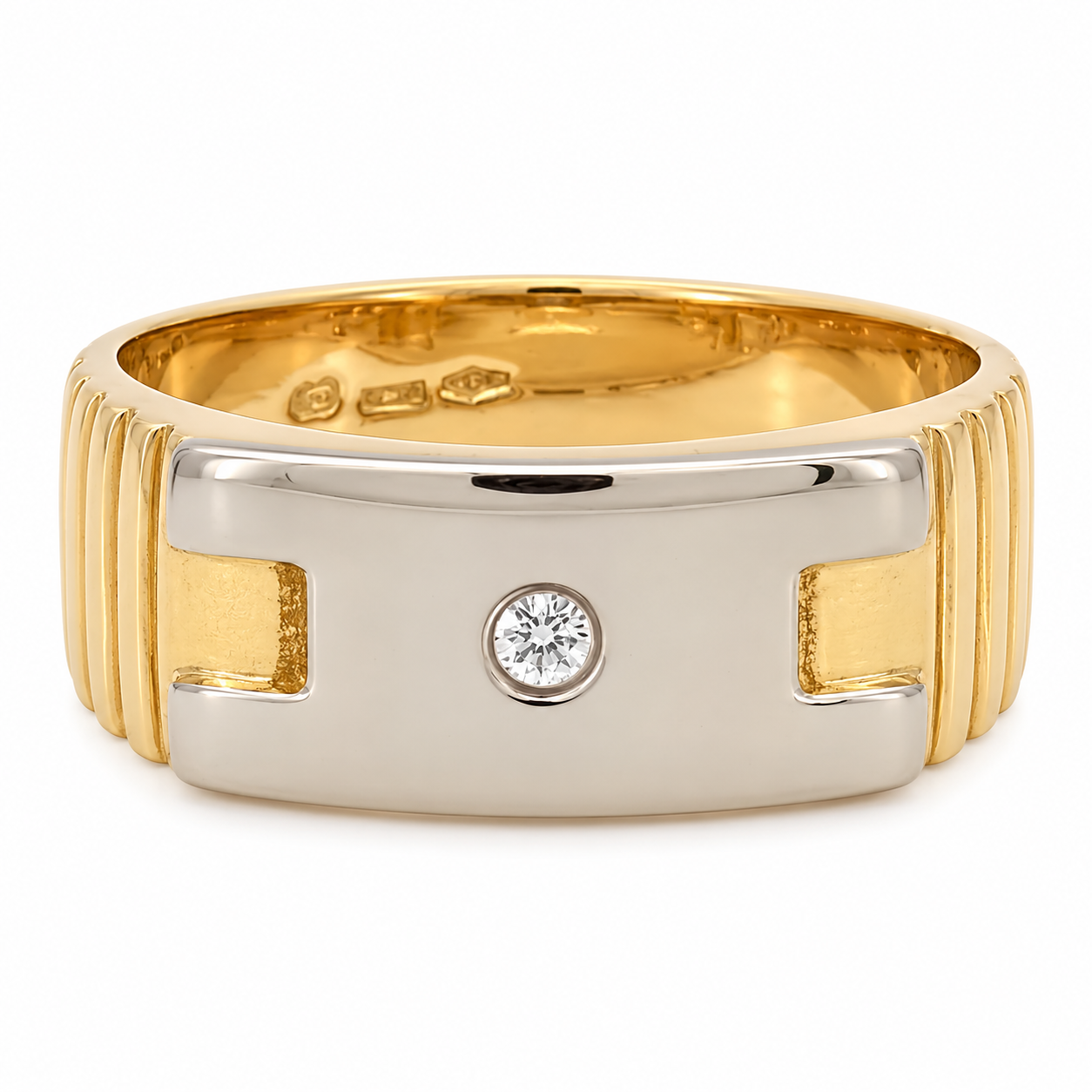 Anello - 18 carati Oro giallo, Oro bianco - 0.04ct. tw. Diamante (Naturale) - Made in Italy - Handmade