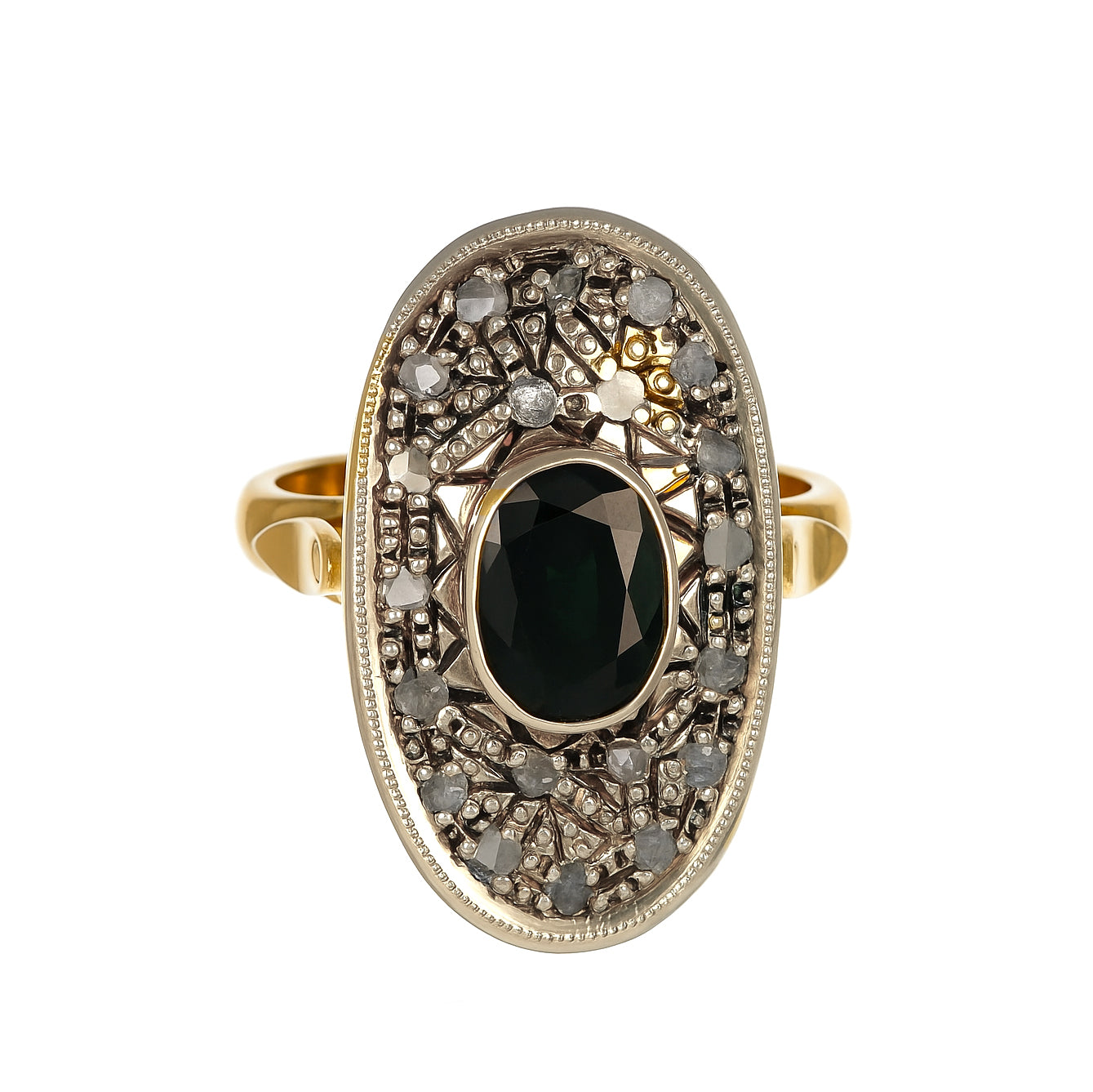 14 carati Oro giallo, Argento 925 - Anello- Zaffiro -Diamanti