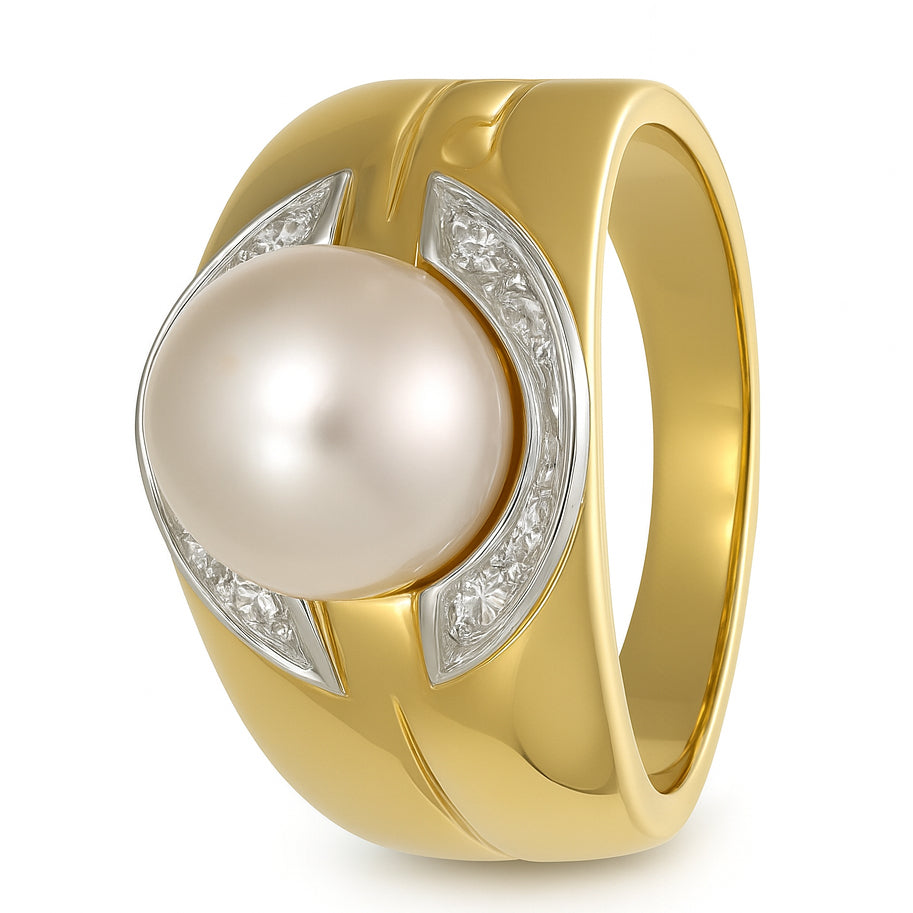 Anello - 18 carati Oro bianco, Oro giallo - 0.04ct. tw. Diamante (Naturale) - Perla