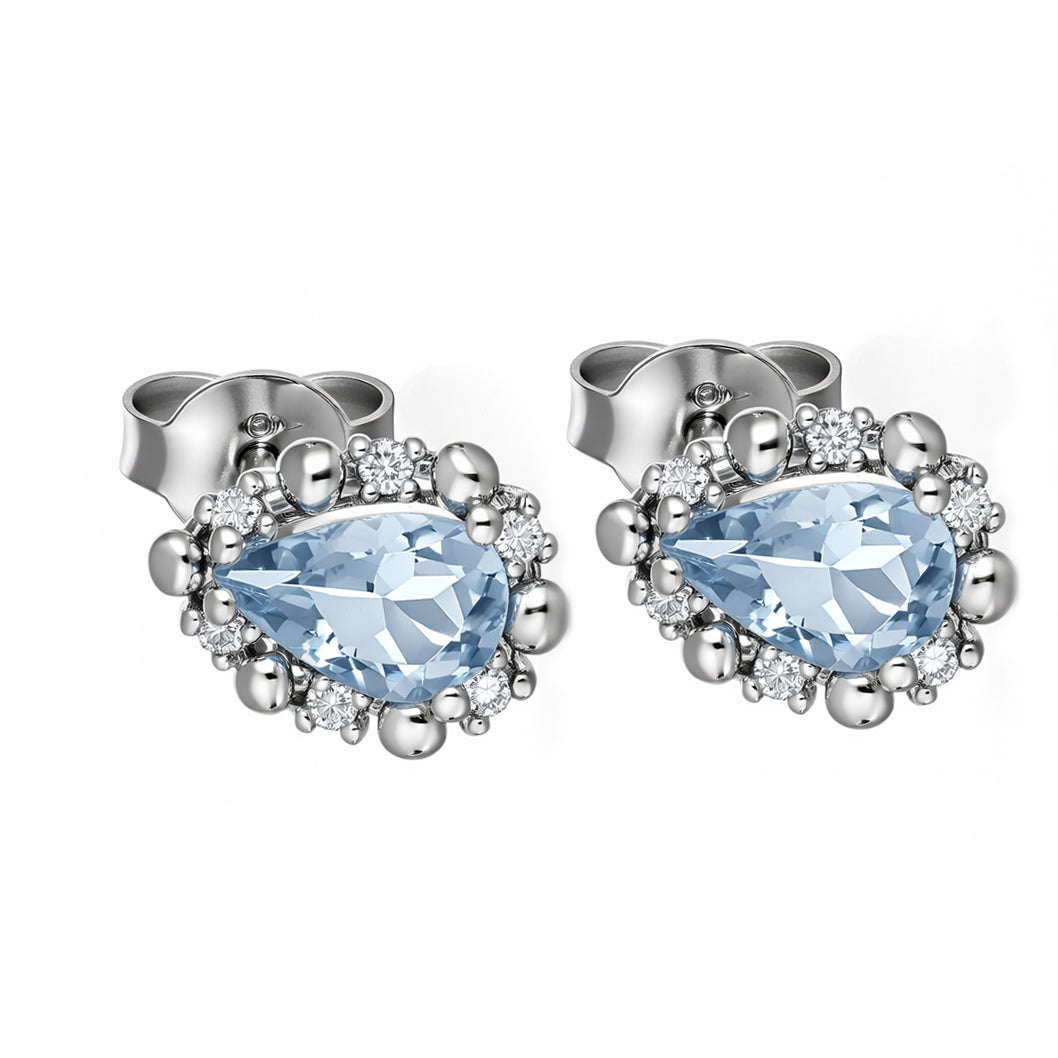 Orecchini - 18 carati Oro bianco Acquamarina - Diamante