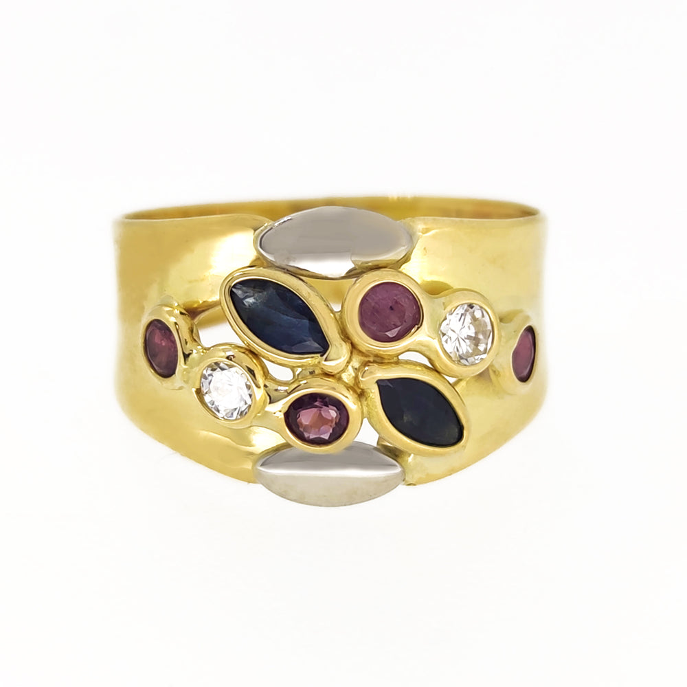 anello18 carati Oro giallo - Anello - Zirconi - Tormalina - Zaffiro