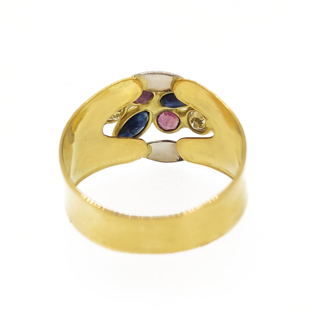 anello18 carati Oro giallo - Anello - Zirconi - Tormalina - Zaffiro