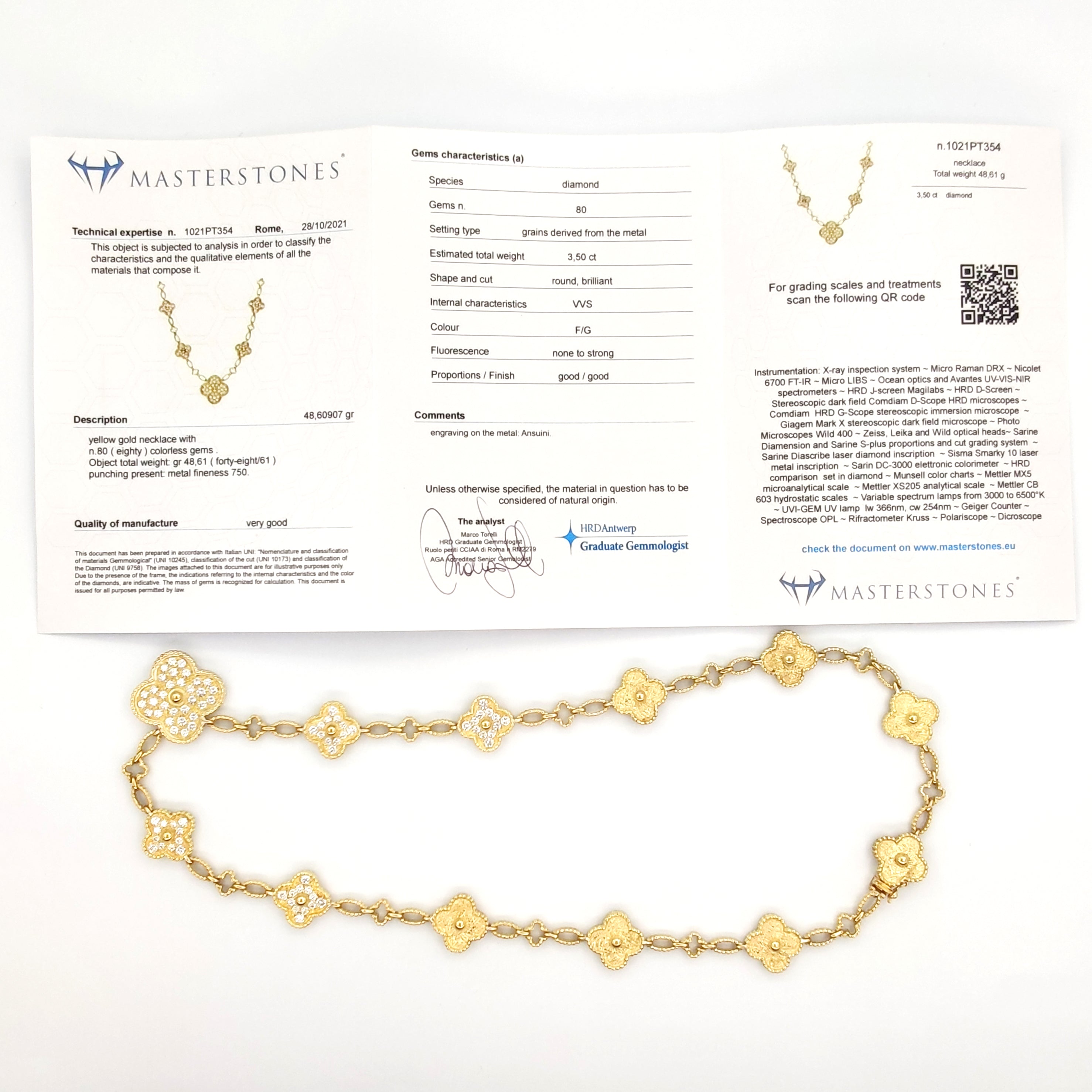 Collana con Ciondolo in Oro giallo 18 carati con n 80 Diamanti da 3.50 Ct