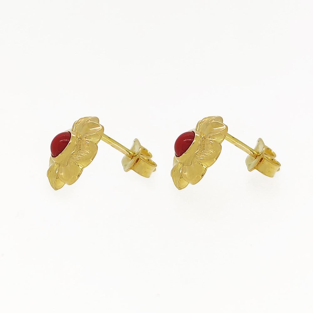 18 carati Oro giallo - Orecchini - Corallo rosso del mediterraneo Diametro 3.00 mm