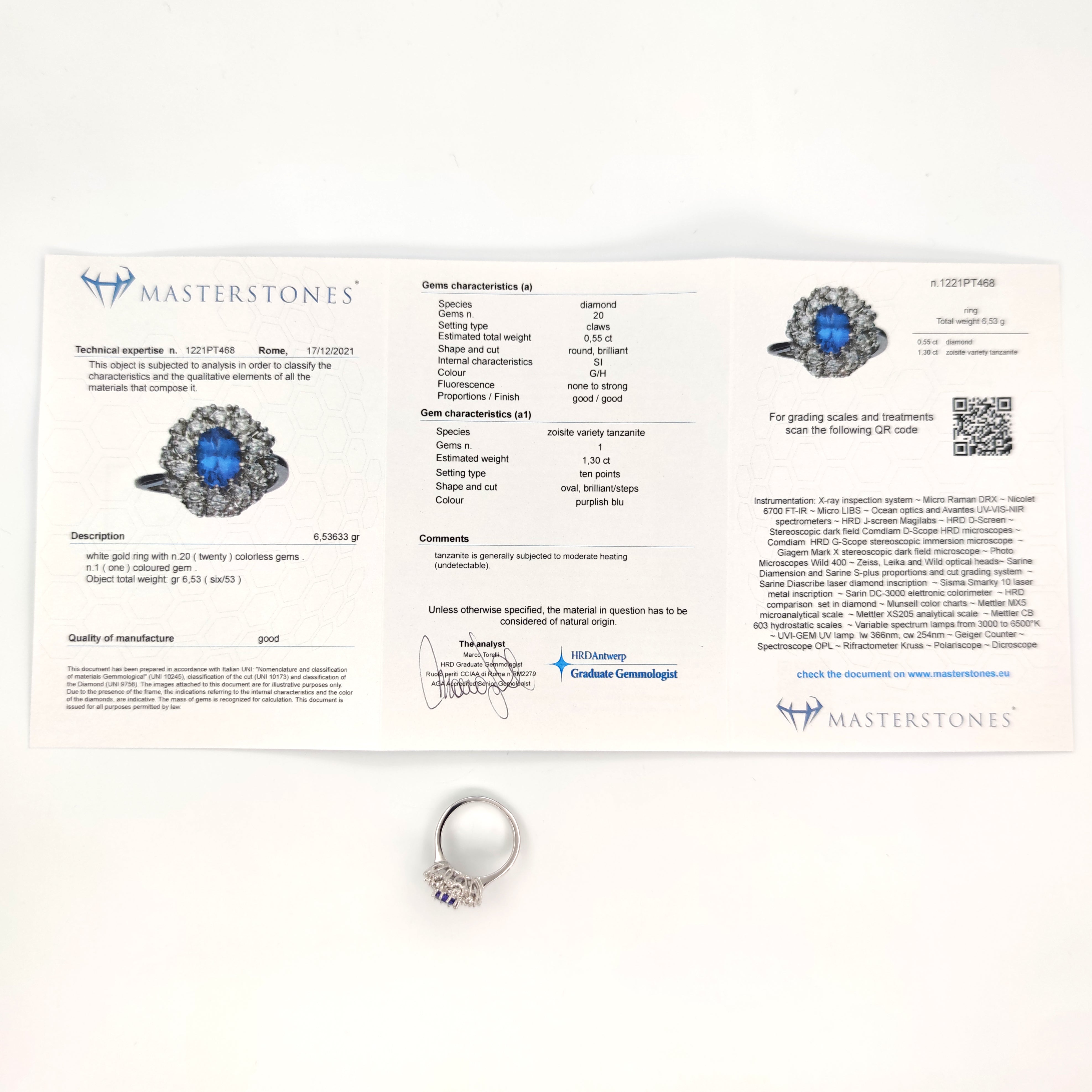 Anello - 18 carati Oro bianco - 1.85ct. tw. Tanzanite - Diamante