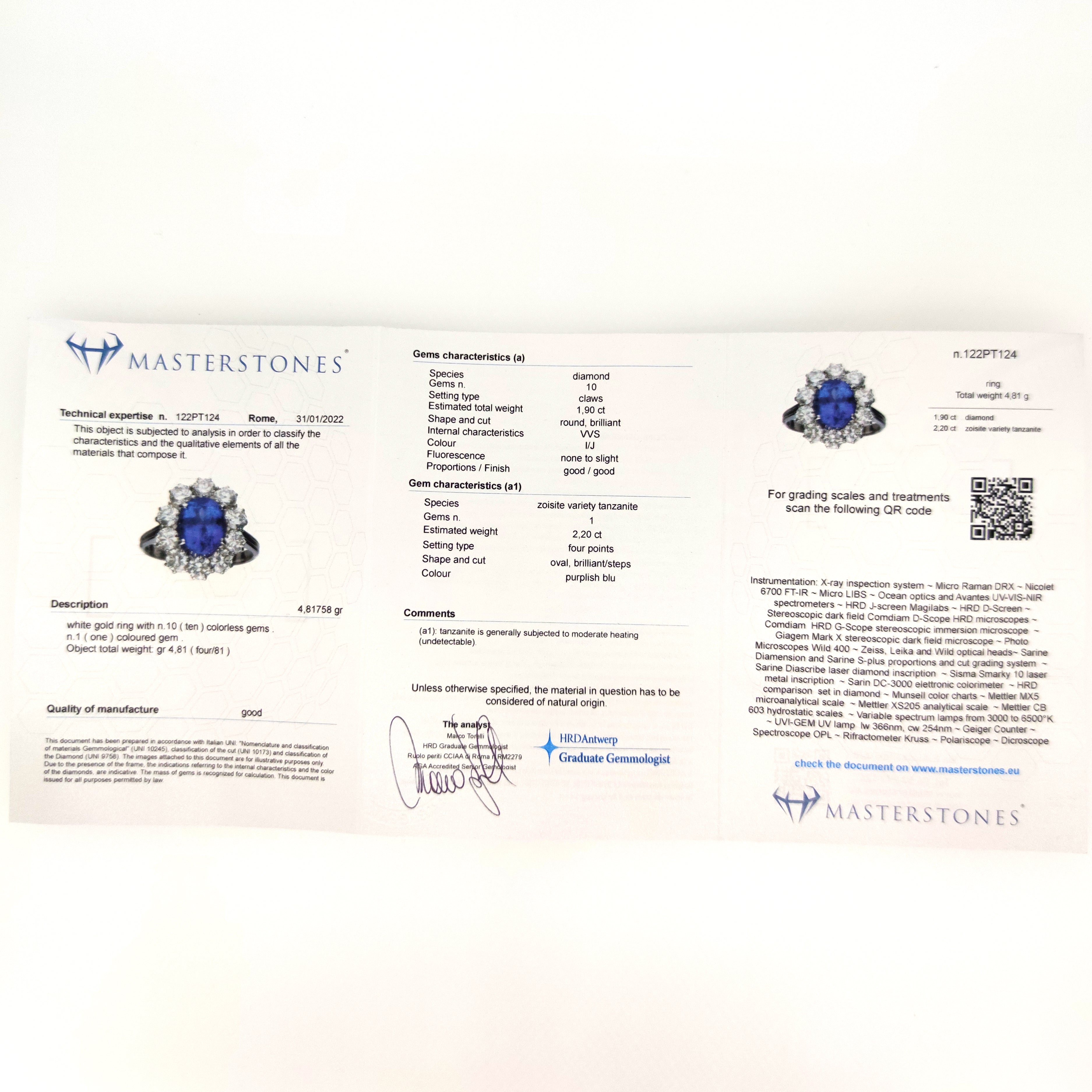 Anello - 18 carati Oro bianco - 4.10ct. tw. Tanzanite - Diamante