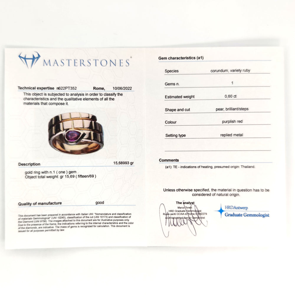 18 carati Oro Giallo - Anello - Ct 0.60 Rubino Thailandia - Masterstones 622PT352