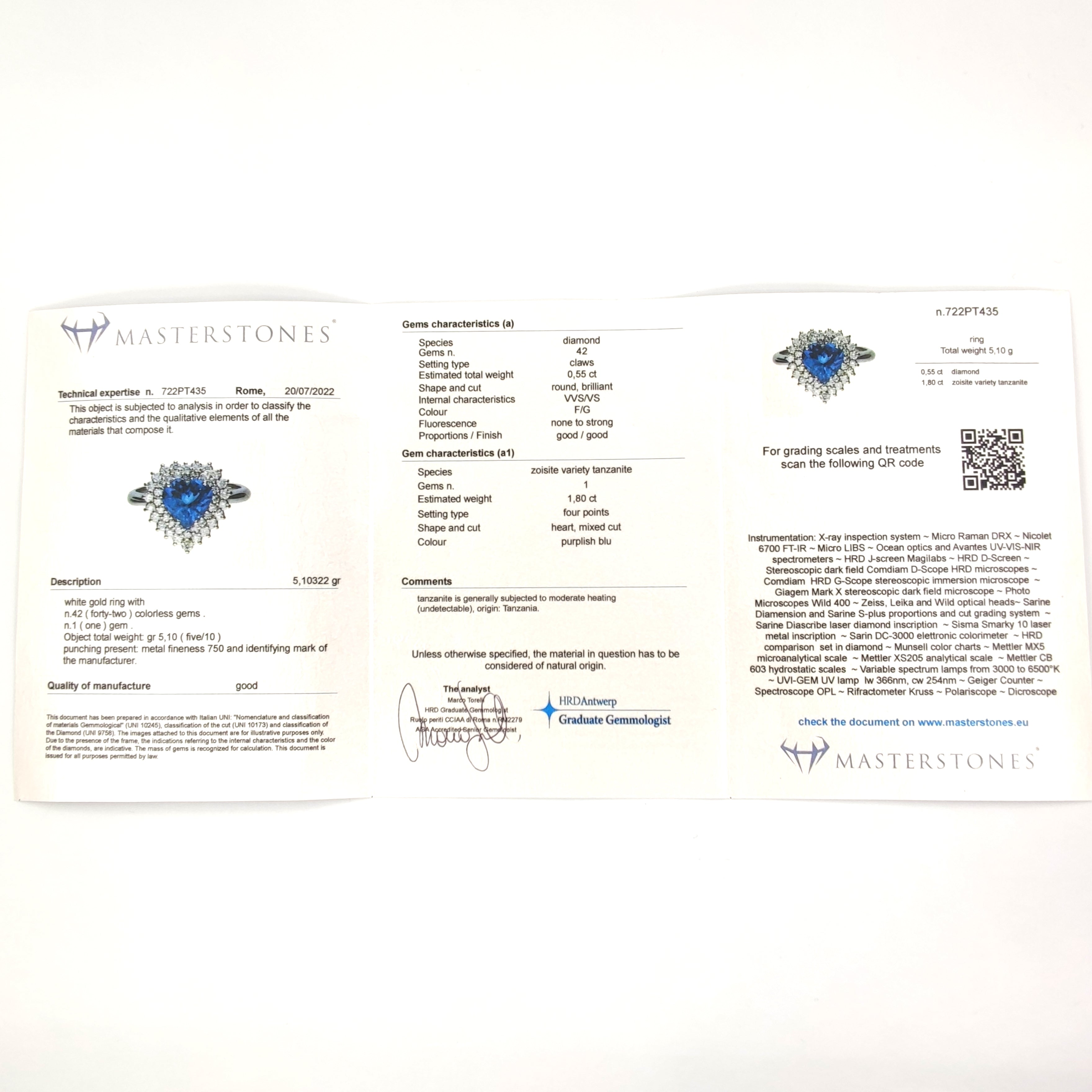 Anello - 18 carati Oro bianco Tanzanite - Diamante