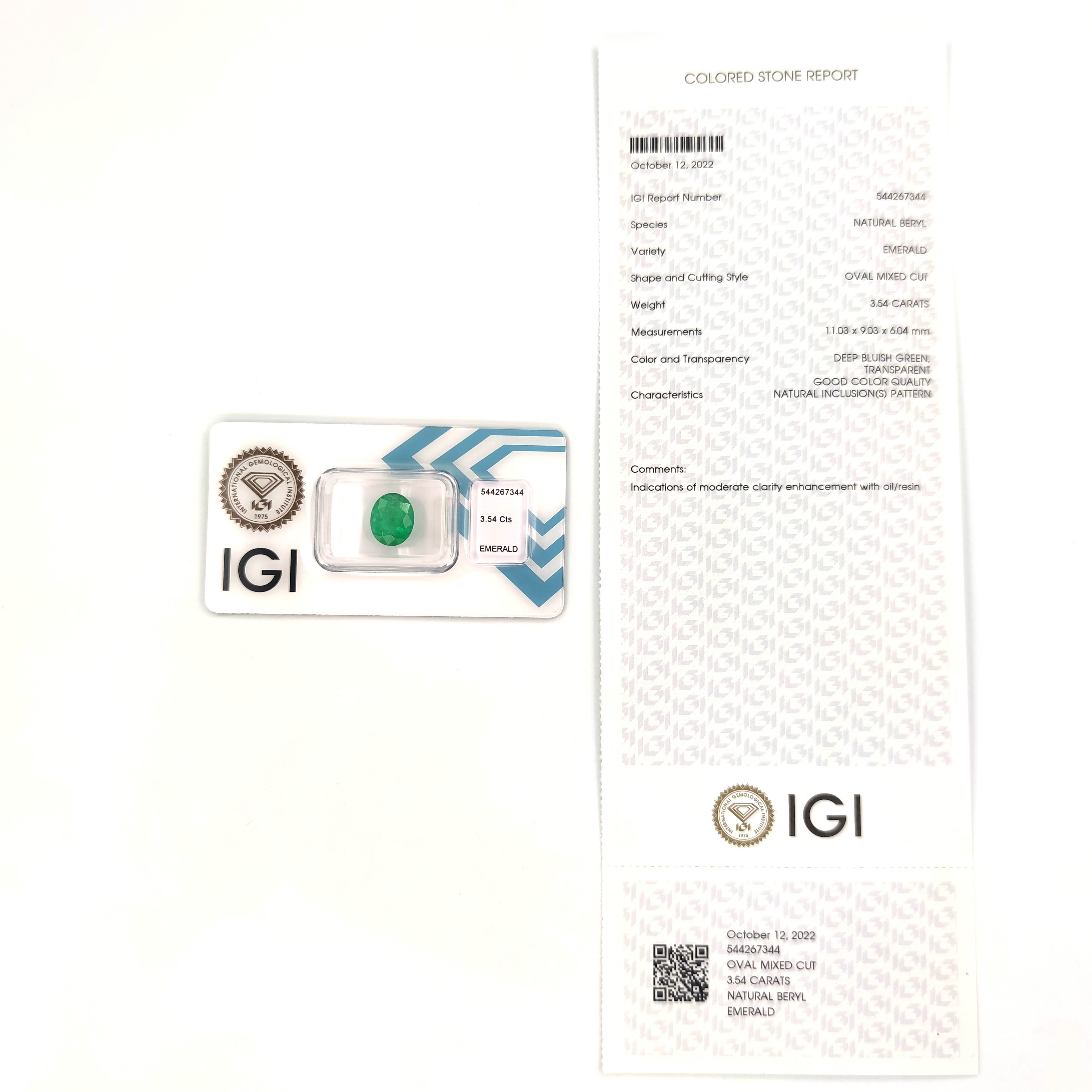 1 pcs Verde Smeraldo - 3.54 ct - Istituto Gemmologico Italiano (IGI)