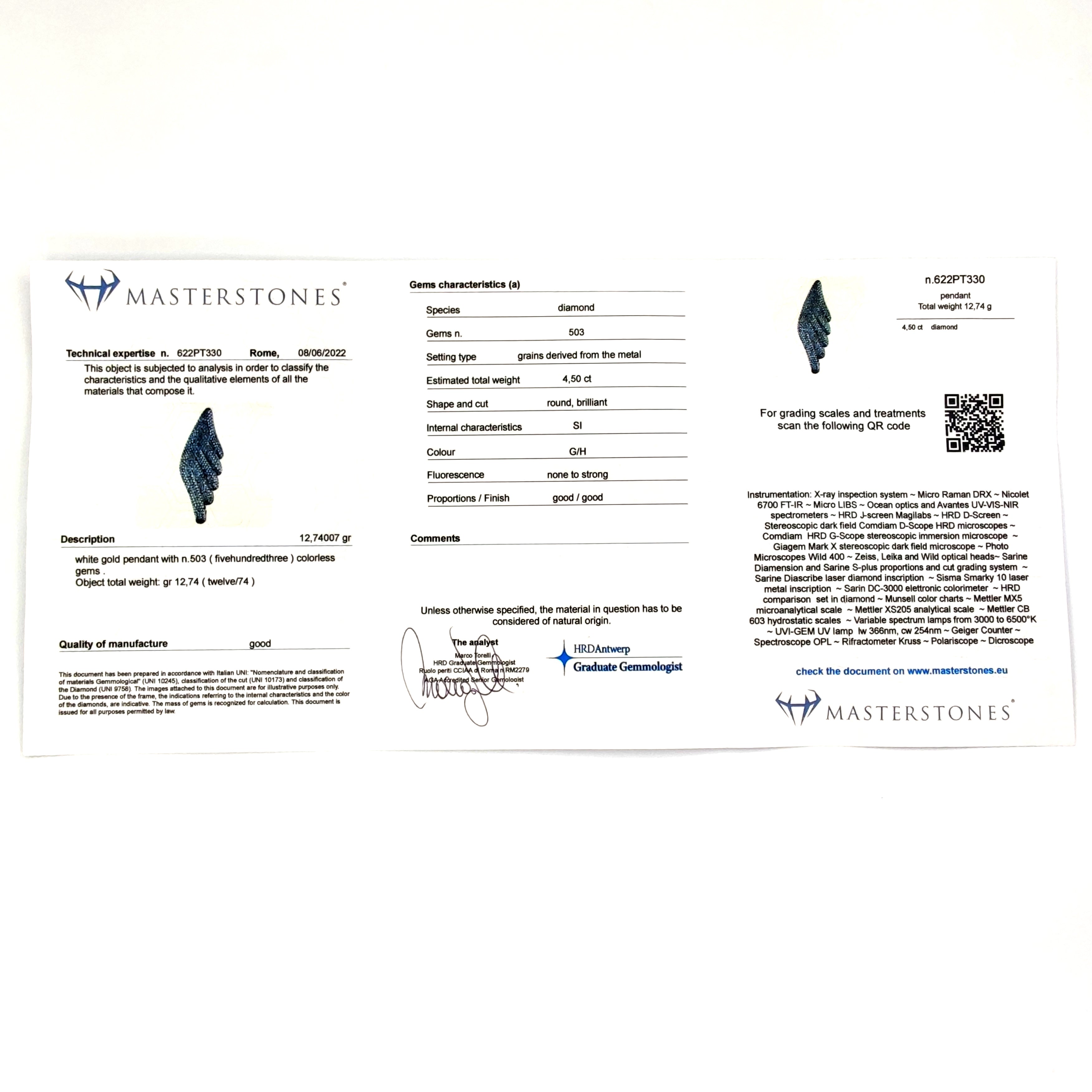 Collana con ciondolo - 18 carati Oro bianco - 4.50ct. tw. Diamante (Naturale)