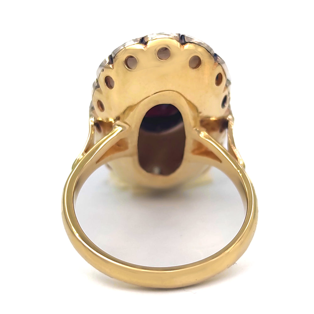 14 carati  Oro giallo, Argento 925 - Anello- granato -Diamanti