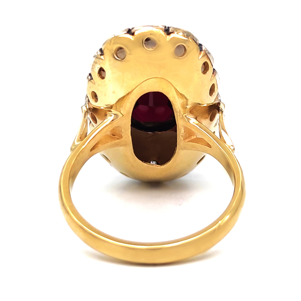 14 carati Oro giallo, Argento 925 - Anello- granato -Diamanti