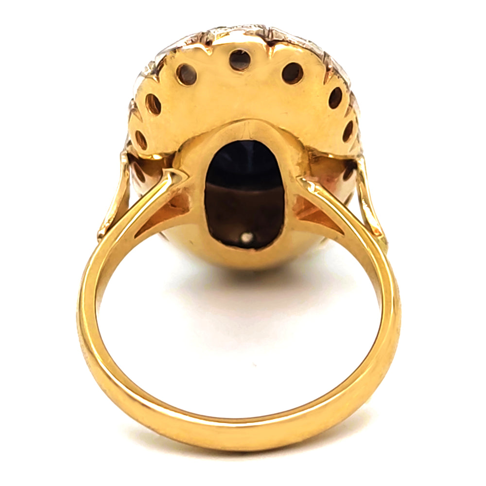 14 carati  Oro giallo, Argento 925 - Anello- Zaffiro -Diamanti