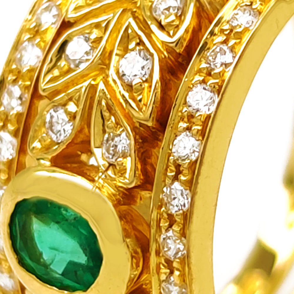 18 carati Oro Giallo - Anello Smeraldo 0.30 Ct - Ct 0.42 Diamanti