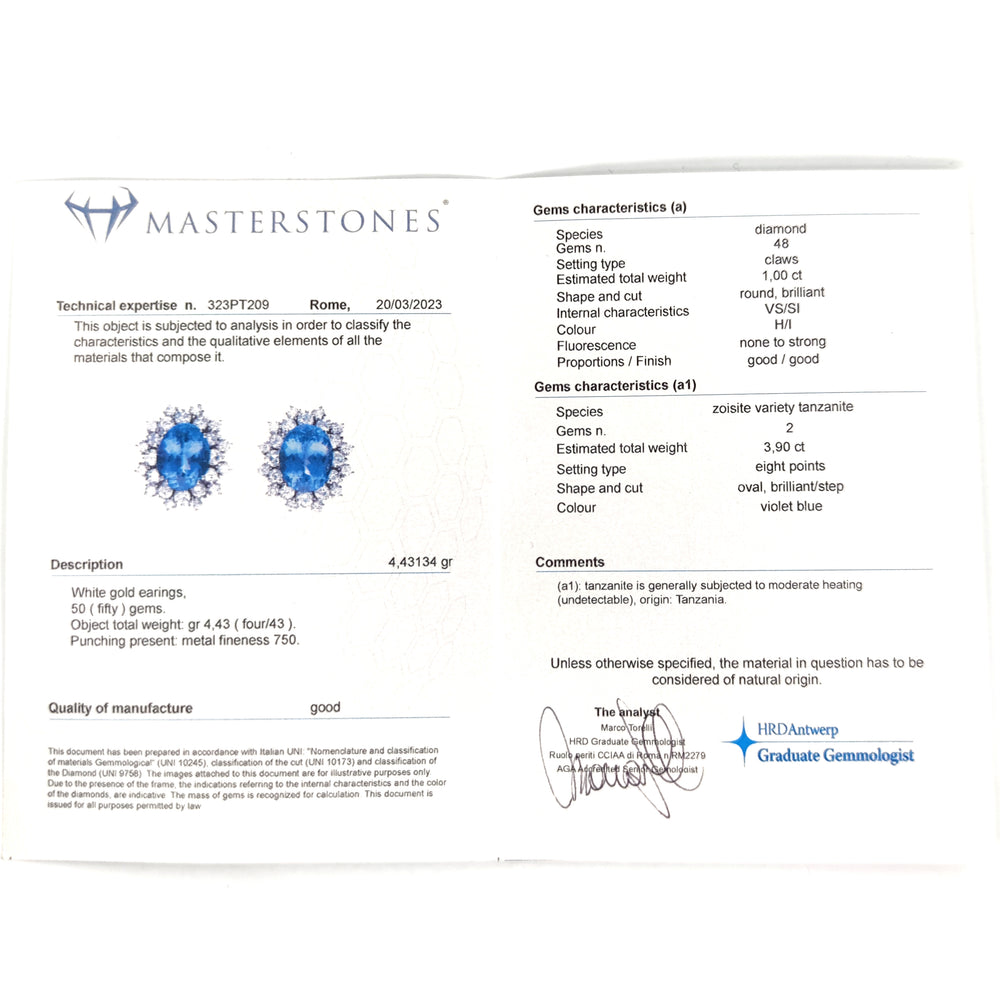 18 carati Oro bianco - Orecchini - 3.90 ct Tanzanite - Diamanti, Masterstones n 323PT209