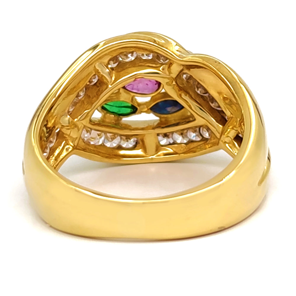 18 carati Oro giallo- Anello - zircone smeraldo  zaffiro rubino