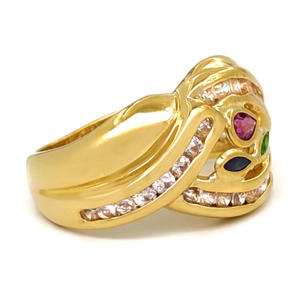 18 carati Oro giallo- Anello - zircone smeraldo  zaffiro rubino