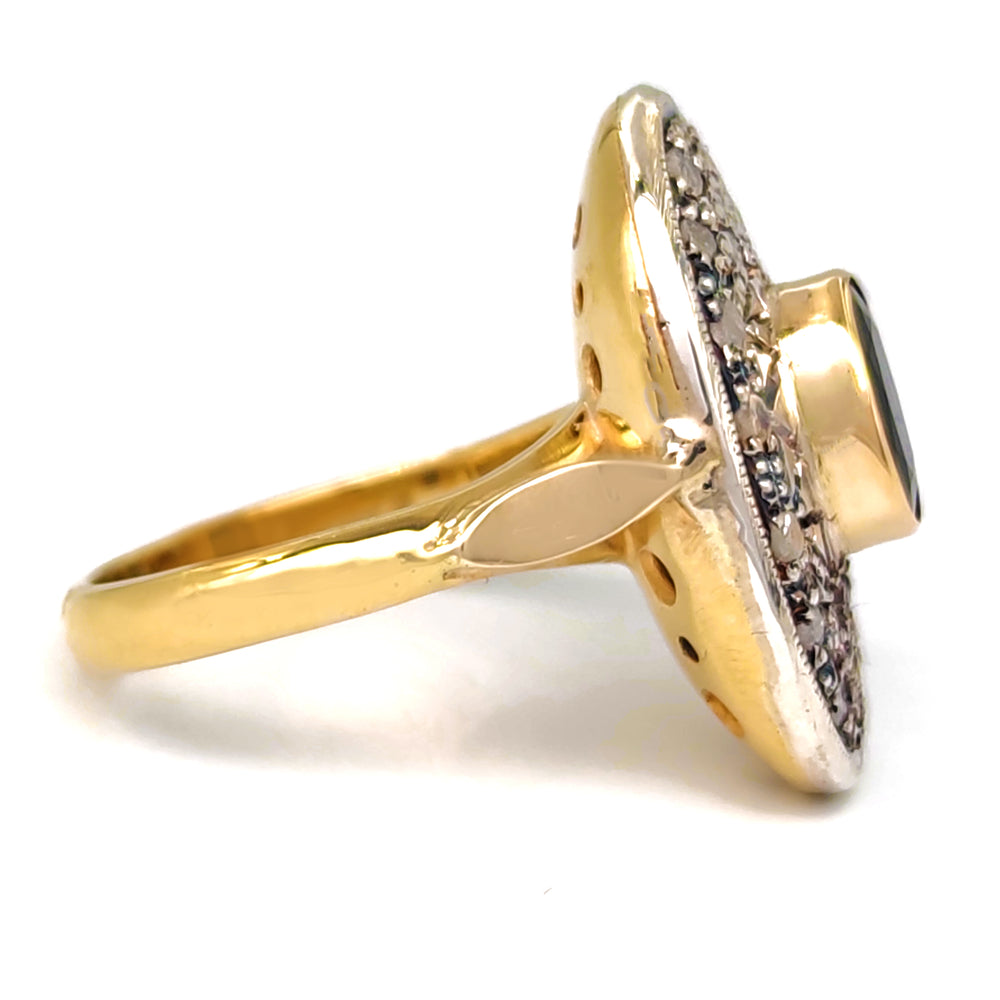14 carati Oro giallo, Argento 925 - Anello- Zaffiro -Diamanti