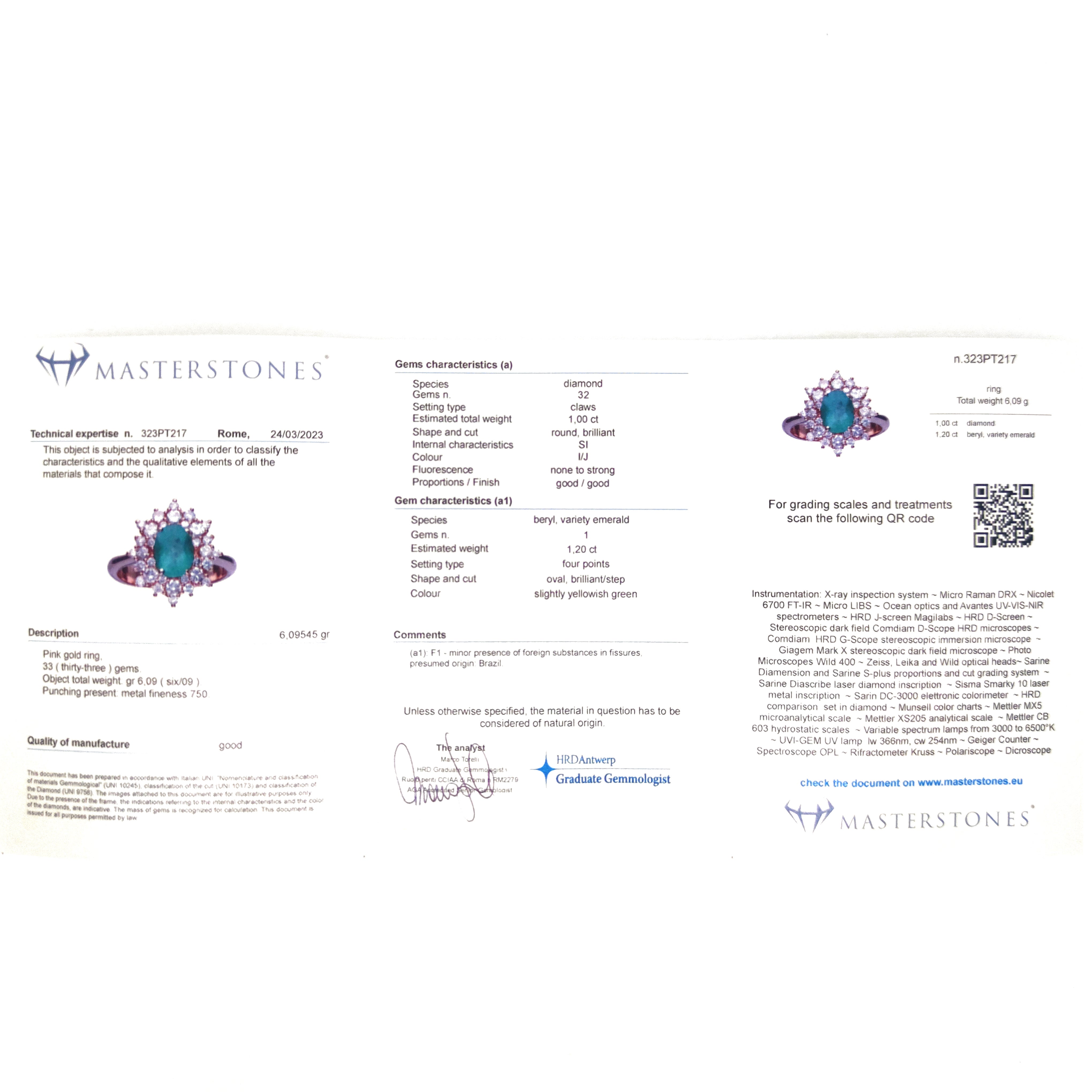 Anello - 18 carati Oro giallo - 2.20ct. tw. Smeraldo - Diamante