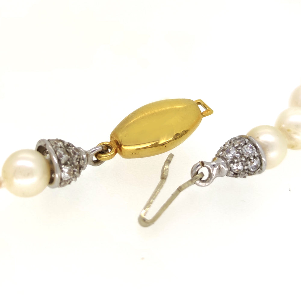 18 carati Oro giallo - Oro bianco - Collana   0.84 ct Diamante - Perle Akoya 6.90 mm