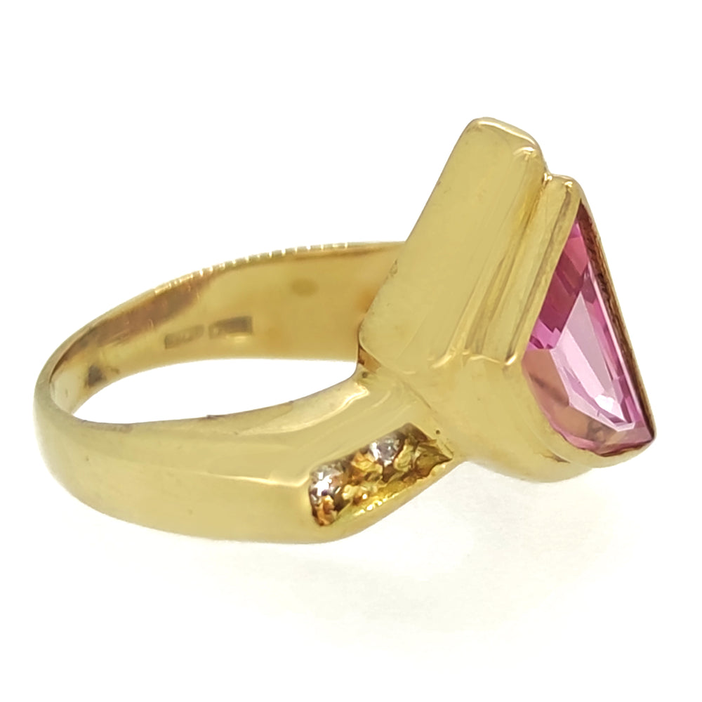 18 carati Oro Giallo - Anello Topazio - Ct 0.03 Diamanti