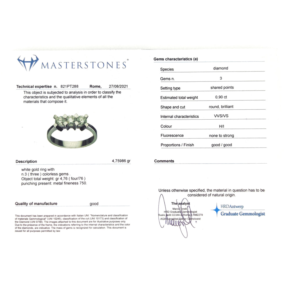 18 carati Oro bianco - Anello - 0.90 ct - Masterstones n 821PT288