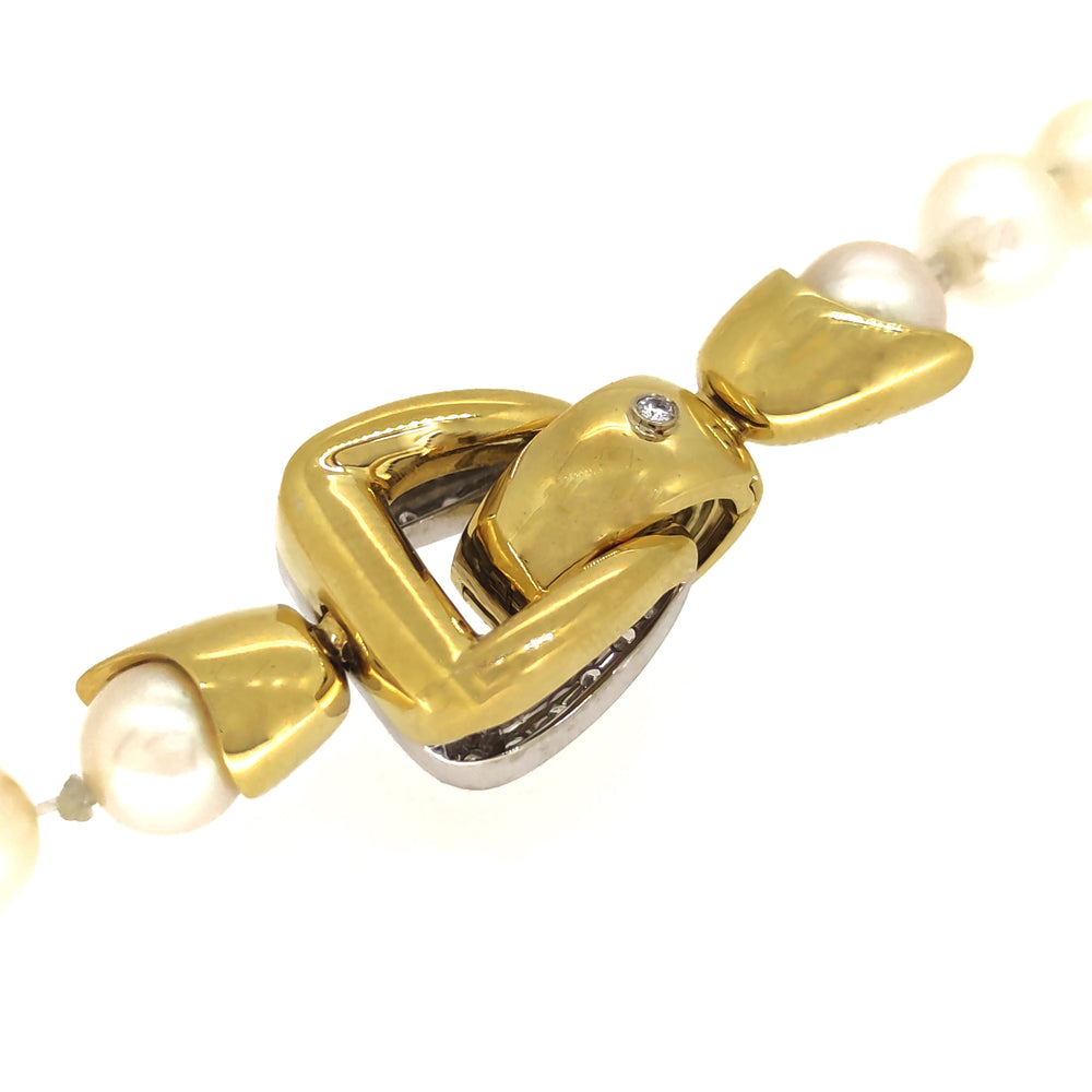 18 carati Oro Giallo Oro Bianco - Collana girocollo - 0.33 ct Diamante - Perle Akoya 6.57 mm