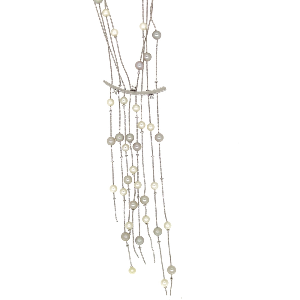 18 carati Oro bianco - Collana con pendente - 0.06 ct - Perle 4.17 mm