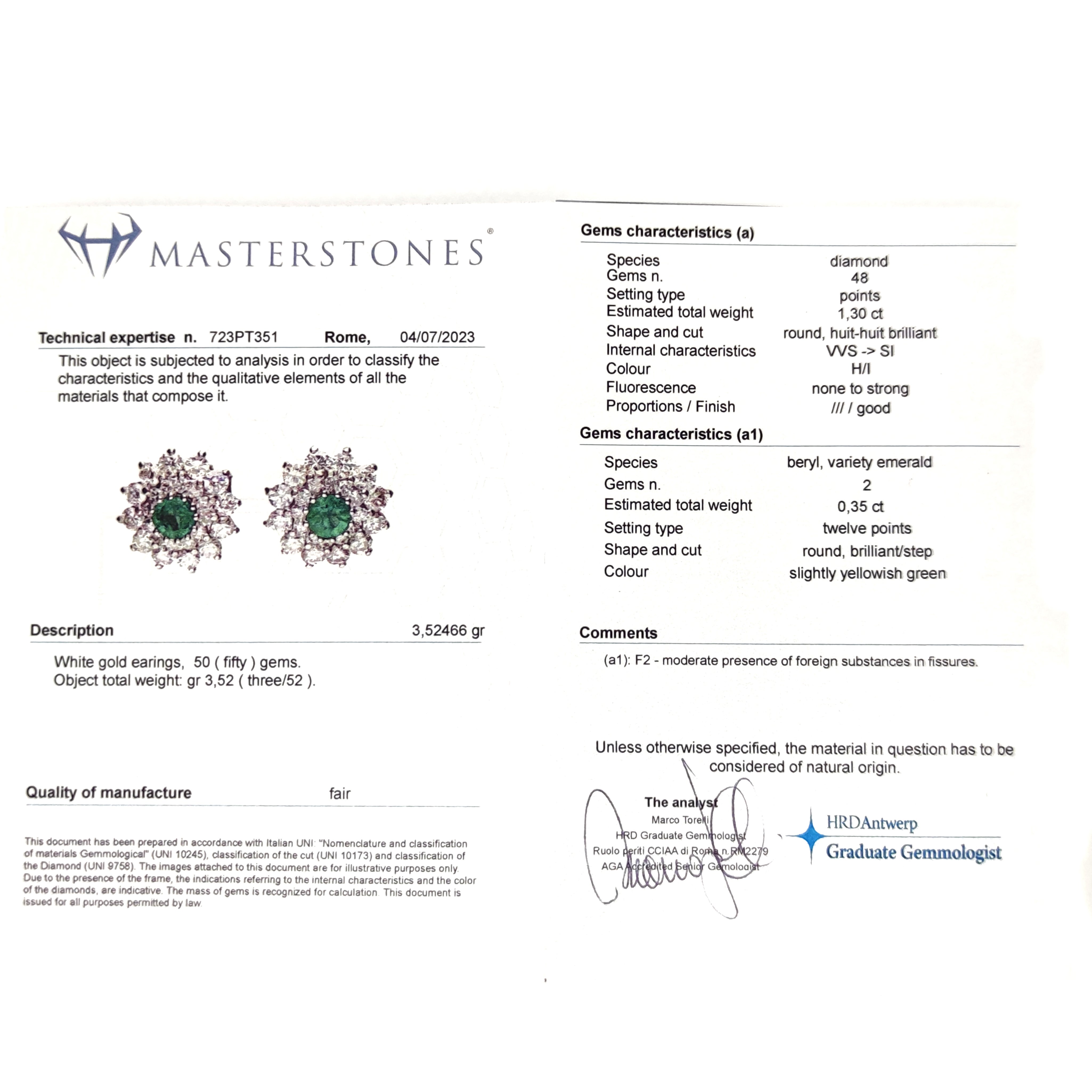 Orecchini - 18 carati Oro bianco - 1.65ct. tw. Smeraldo - Diamante