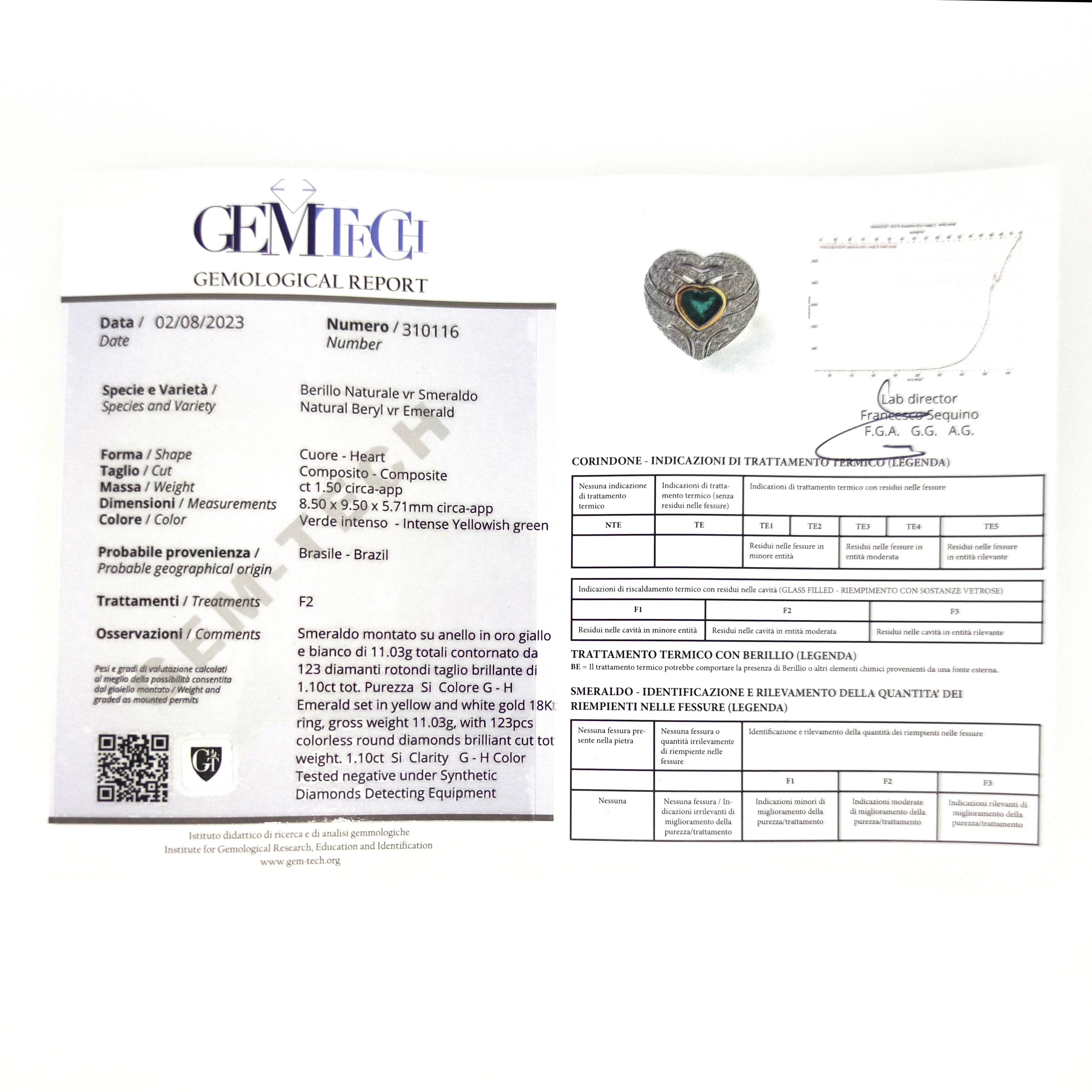 Anello - 18 carati Oro bianco, Oro giallo - 1.10ct. tw. Diamante (Naturale) - Smeraldo