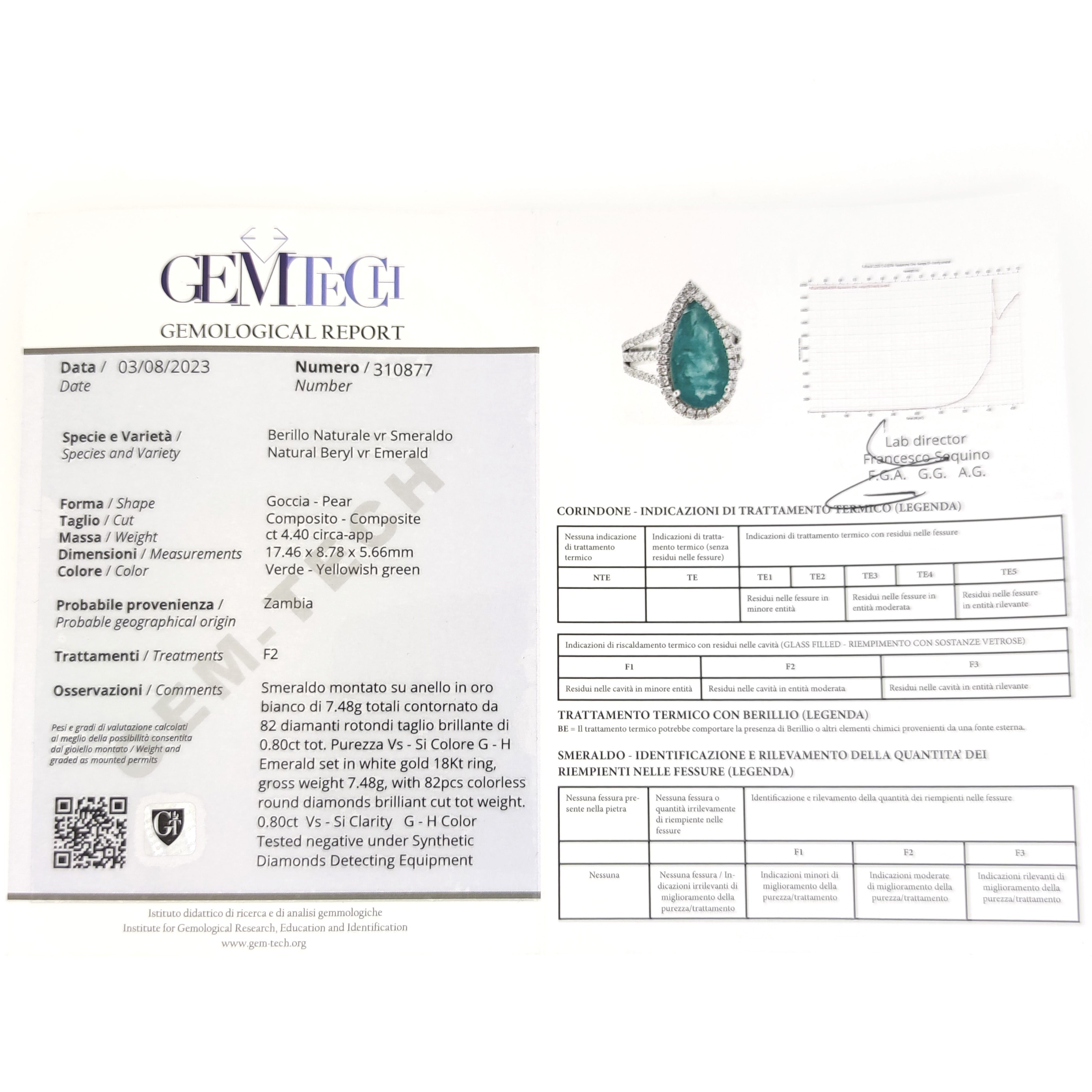 Anello - 18 carati Oro bianco - 0.80ct. tw. Diamante (Naturale) - Smeraldo