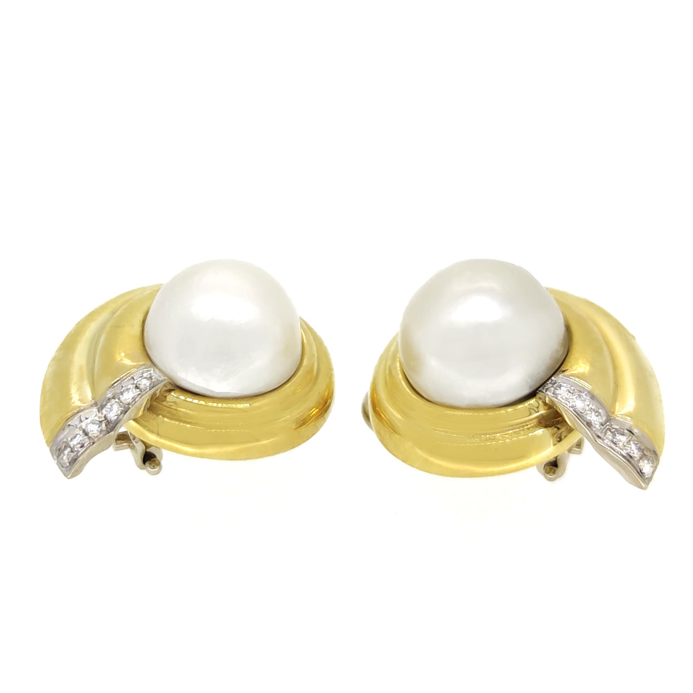 18 carati Oro Giallo, Oro bianco - Orecchini - Perle Mabe 12.86 mm