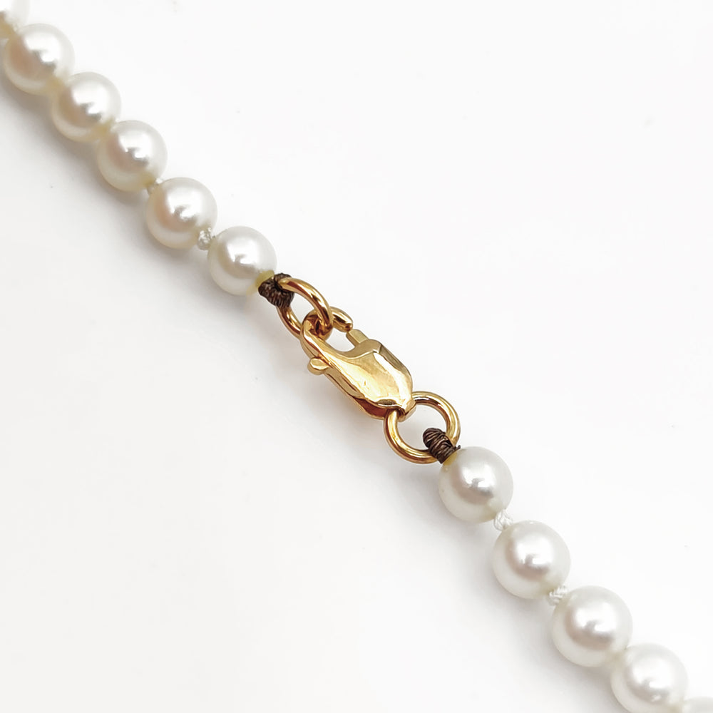 18 carati Oro giallo - Collana - Perle Akoya 4.45 mm - Ct 0.015 Diamante