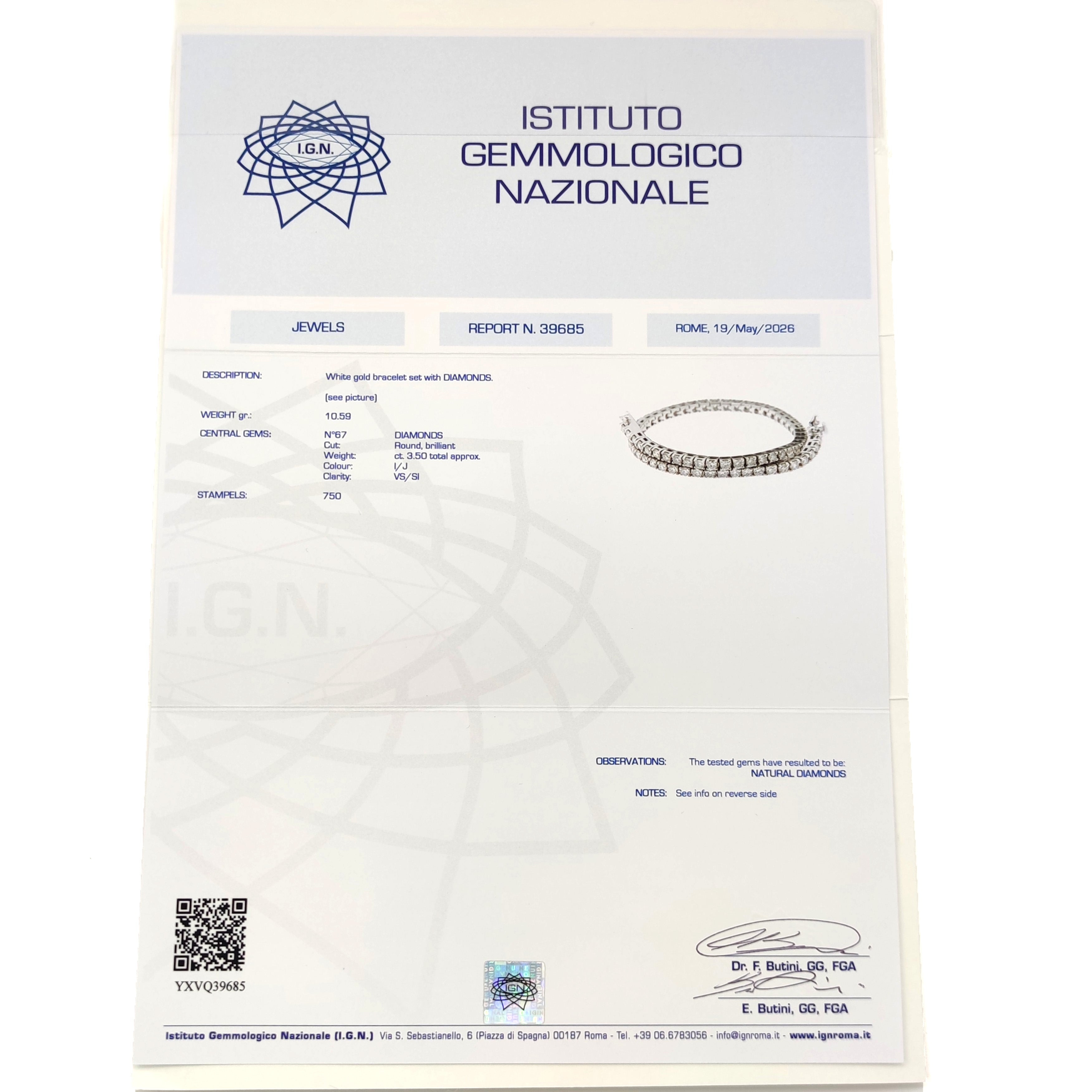 Bracciale - 18 carati Oro bianco - 3.50ct. tw. Diamante (Naturale) - Made in Italy - Handmade
