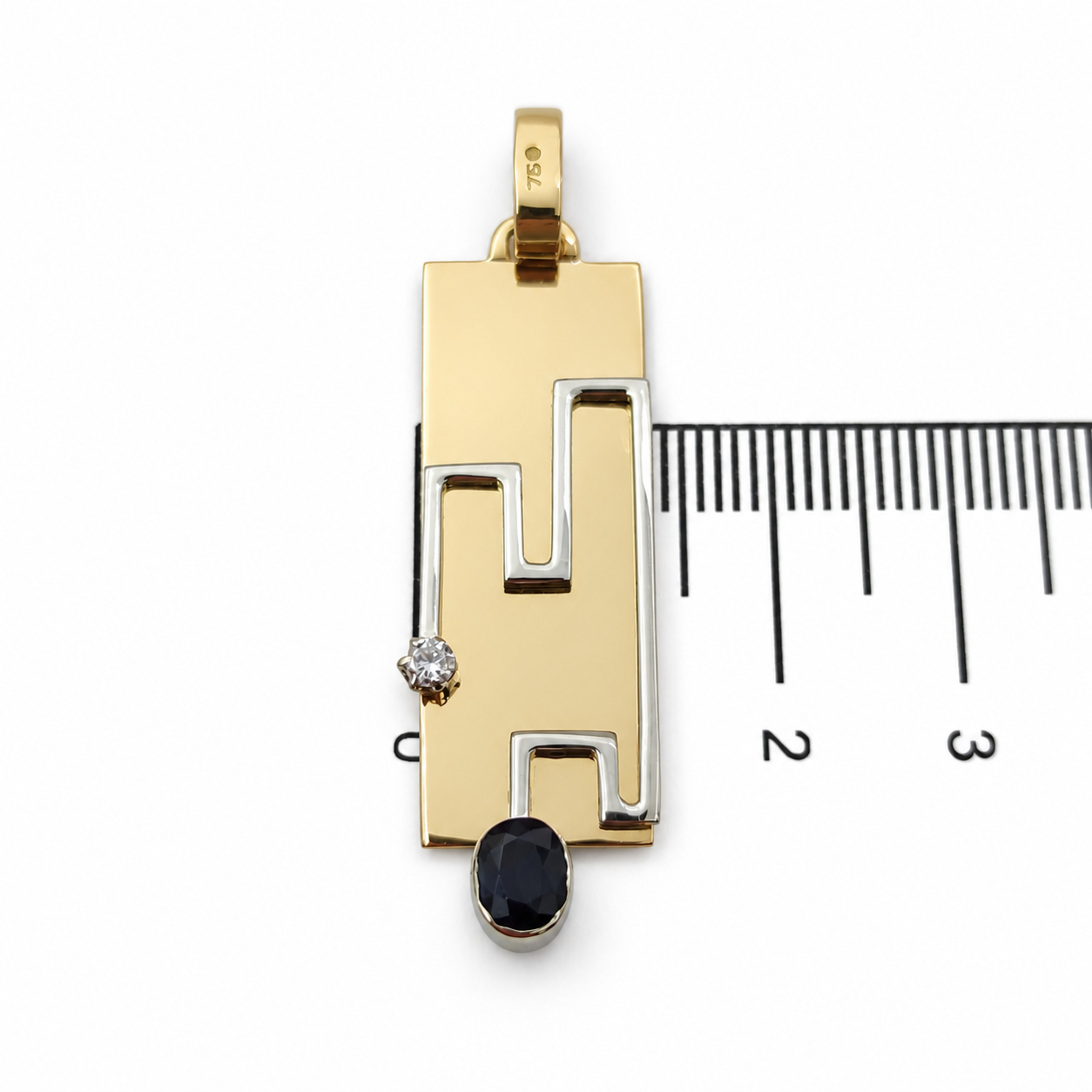 Ciondolo - 18 carati Oro giallo - 0.75ct. tw. Zaffiro - Diamante - Made in Italy - HandMade