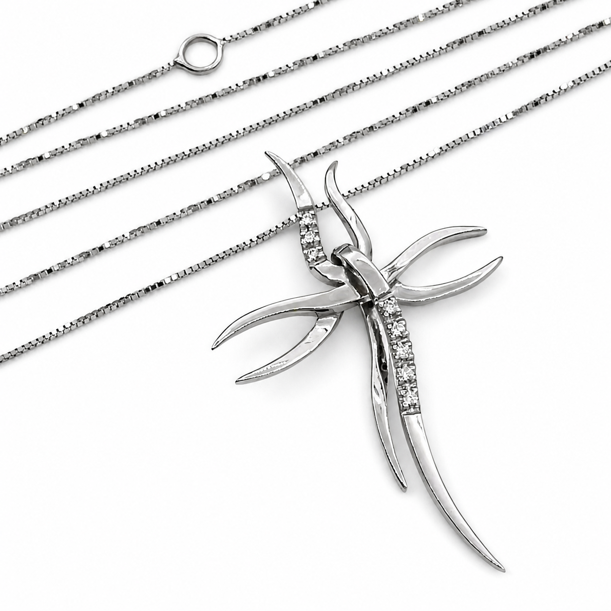 Collana con ciondolo - 18 carati Oro bianco - 0.08ct. tw. Diamante (Naturale) - Made in Italy - Handmade