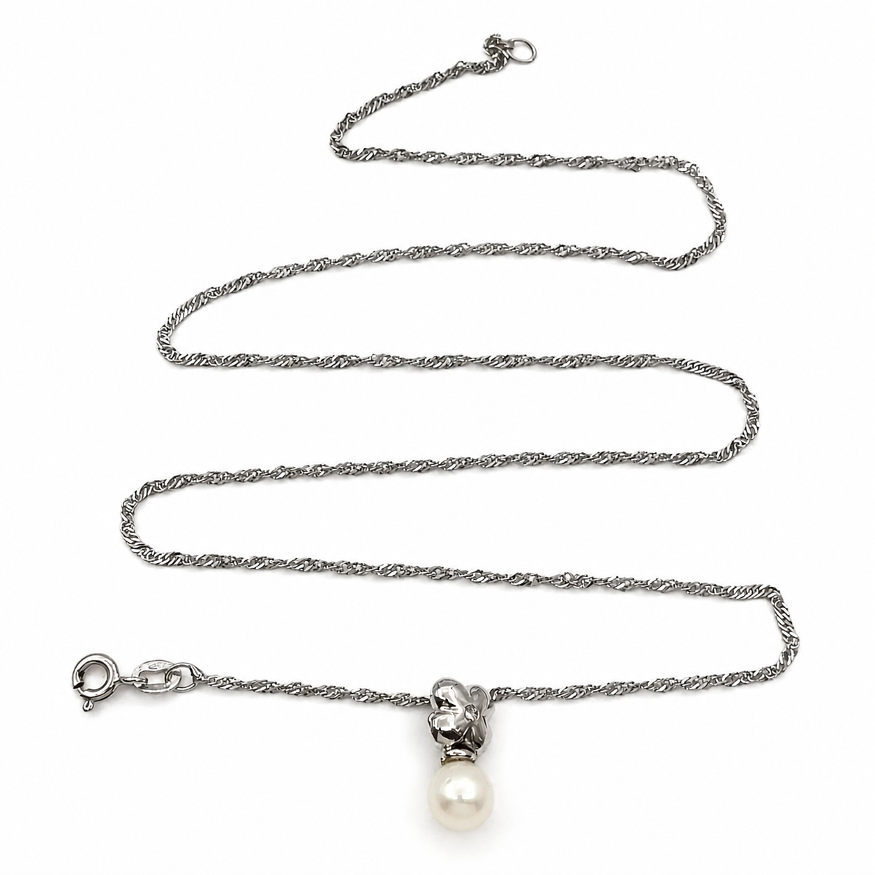 Collana con ciondolo - 18 carati Oro bianco - 0.38ct. tw. Diamante (Naturale) - Perla - Made in Italy - Handmade