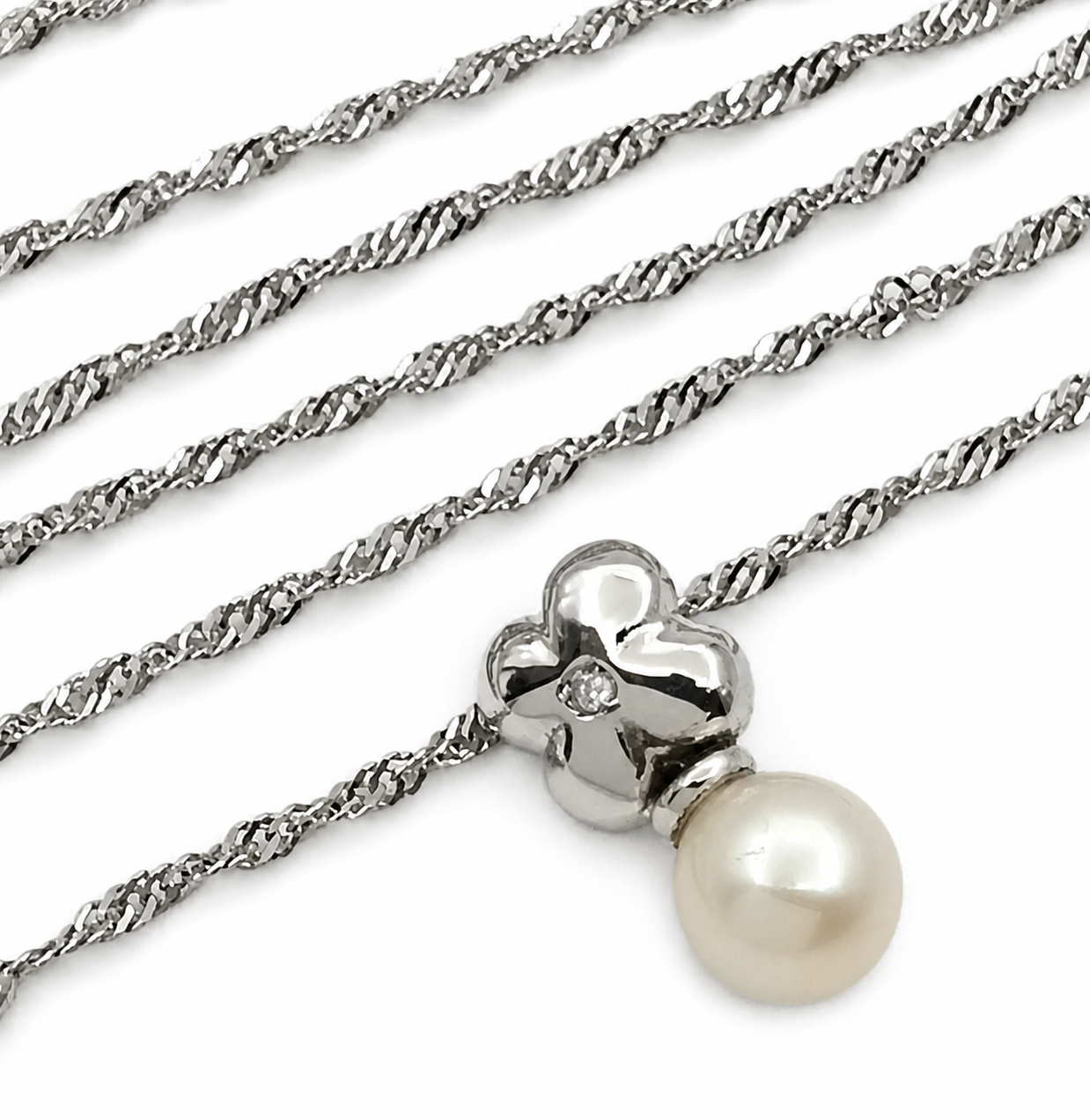Collana con ciondolo - 18 carati Oro bianco - 0.38ct. tw. Diamante (Naturale) - Perla - Made in Italy - Handmade