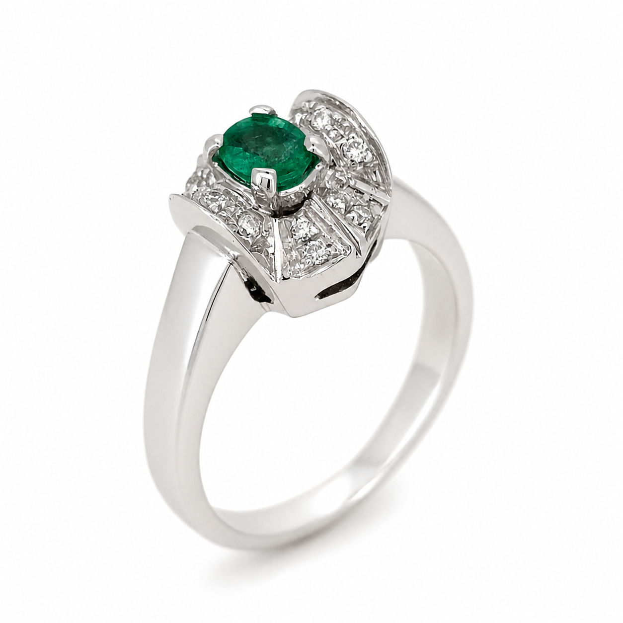 Anello - 18 carati Oro bianco - 0.69ct. tw. Smeraldo - Diamante - Made in Italy - Gi.Val.